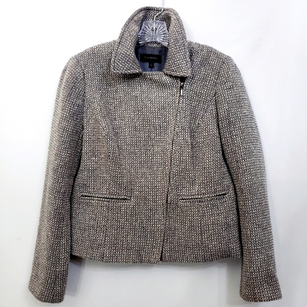 Talbots Motorola Tweed Gray/Creme Wool Blend Blazer